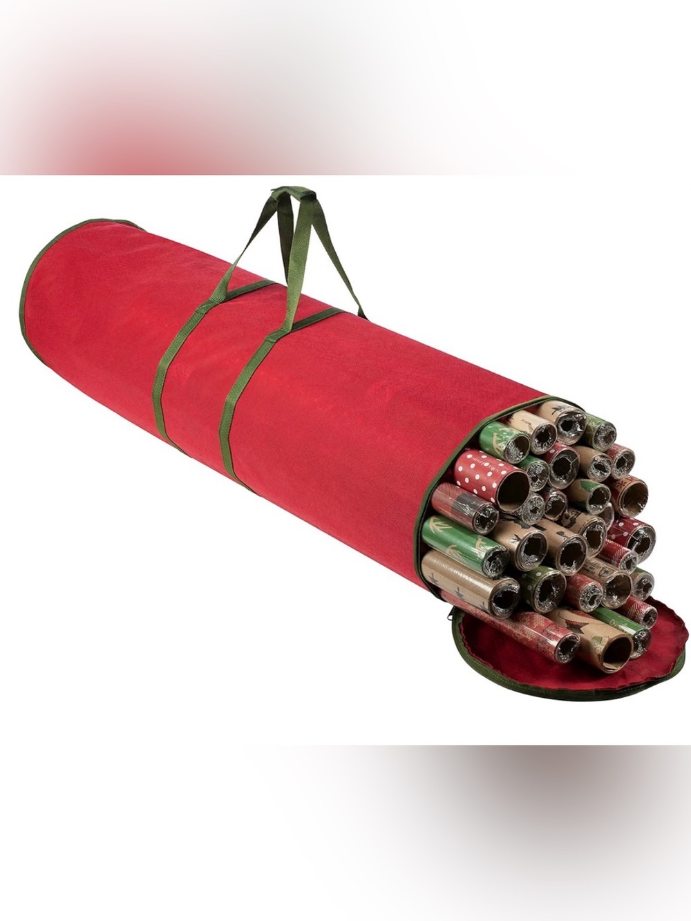 Holiday Red Gift Wrap Storage Bag with Green Handles